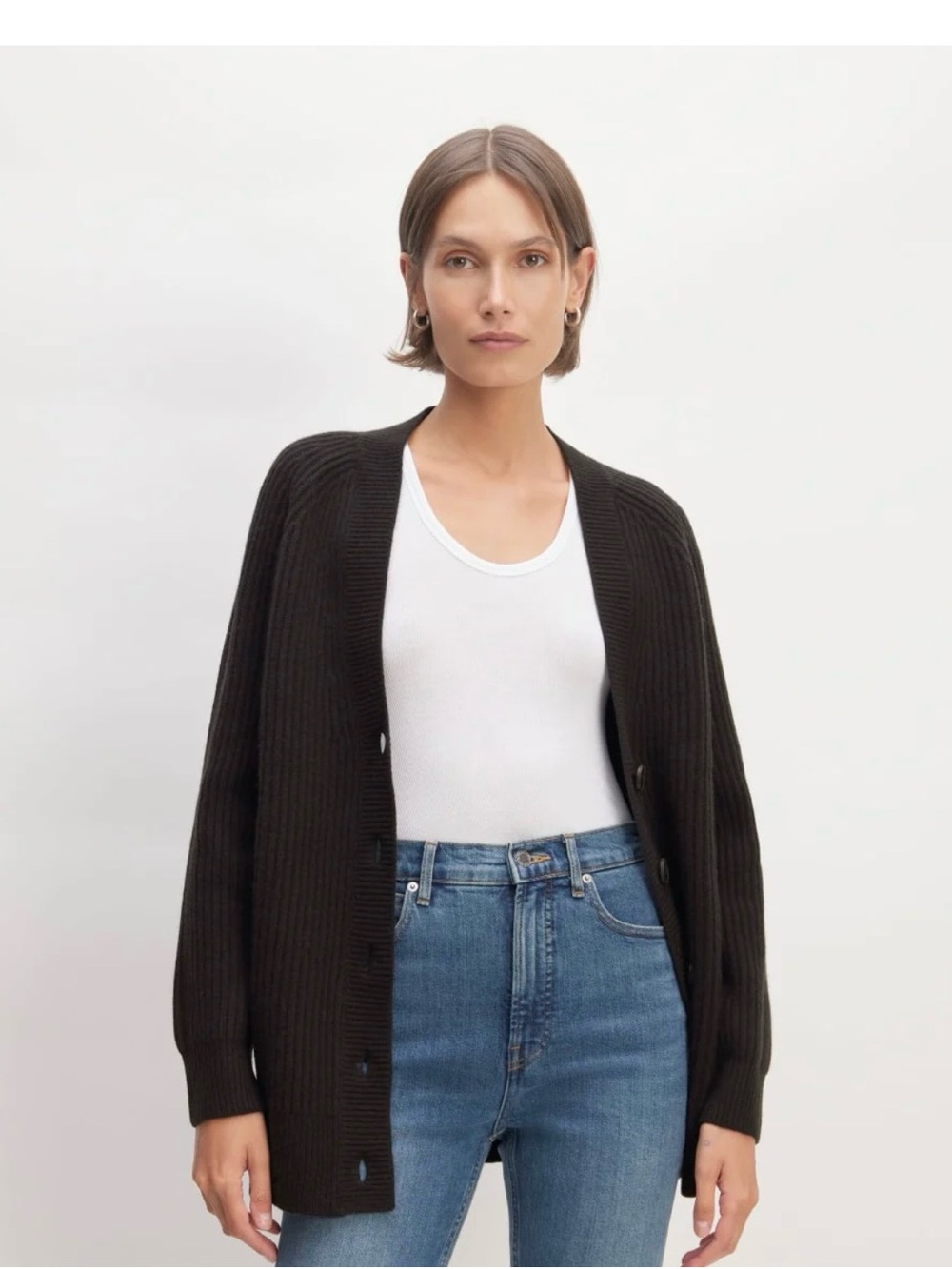 Everlane Black Ribbed Button-Up Cardigan - Picture 2 of 2